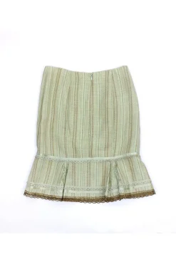 Nanette Lepore - Mint & Tan Striped Lace Trim Skirt Sz 0