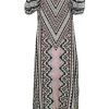 Nanette Lepore - Pink, White & Teal Aztec Print Cold Shoulder Silk Maxi Dress Sz 2