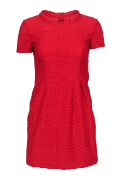 Nanette Lepore - Red Textured Fit & Flare Short Sleeved Dress Sz 2