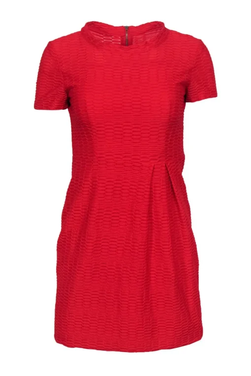 Nanette Lepore - Red Textured Fit & Flare Short Sleeved Dress Sz 2