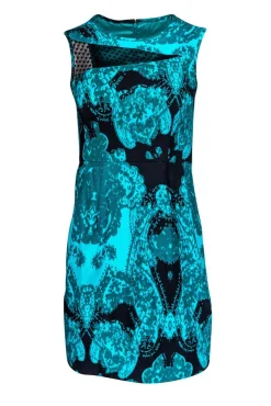 Nanette Lepore - Teal Paisley Dress w/ Mesh Insert Sz 0