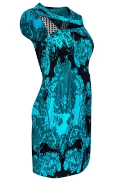 Nanette Lepore - Teal Paisley Dress w/ Mesh Insert Sz 0
