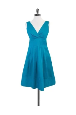 Nanette Lepore - Turquoise Pleated Cotton Dress Sz 2