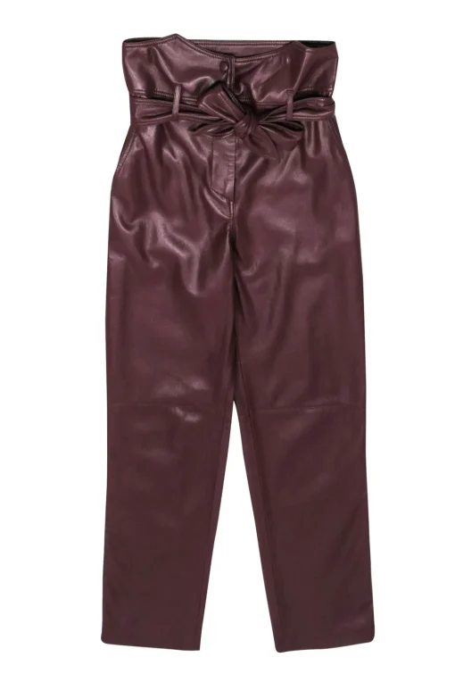 Nanushka -  Chestnut Brown Vegan Leather Tie Waist Trousers Sz XS