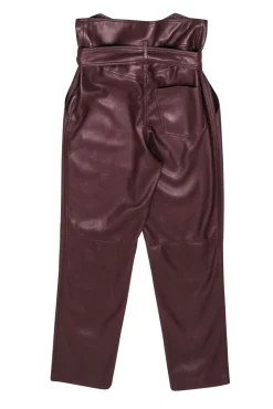 Nanushka -  Chestnut Brown Vegan Leather Tie Waist Trousers Sz XS