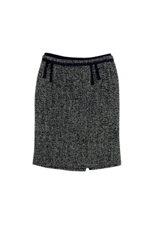 Natan Collection - Black & White Herringbone Tweed Skirt Sz S