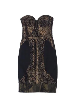 Nicole Miller - Black & Bronze Print Strapless Dress Sz 0