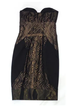 Nicole Miller - Black & Bronze Print Strapless Dress Sz 0