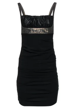 Nicole Miller - Black & Gold Ruched Empire Waist Bodycon Dress Sz 4