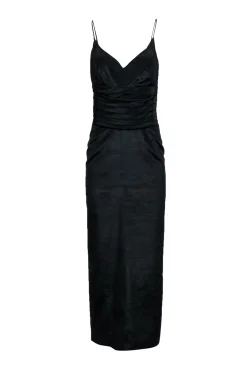 Nicole Miller - Black Cotton Blend Textured Column Gown w/ V-Neckline Sz 10