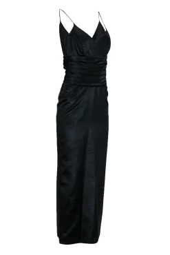Nicole Miller - Black Cotton Blend Textured Column Gown w/ V-Neckline Sz 10