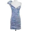 Nicole Miller - Blue & White Print Silk One Shoulder Dress Sz 2