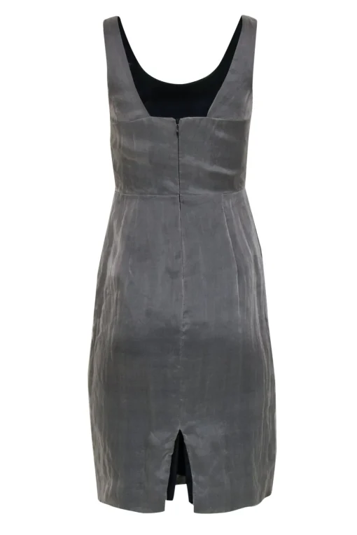 Nicole Miller - Grey Silk Sheath Dress w/ Multicolor Sequin & Jeweled Design Sz 4