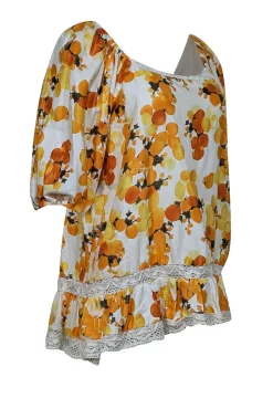 Nicole Miller Artelier - Ivory, Yellow, & Orange Fruit Print Peasant Blouse Sz S
