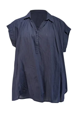 Nili Lotan - Navy Cotton Oversized Shirred Blouse Sz S