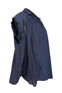 Nili Lotan - Navy Cotton Oversized Shirred Blouse Sz S