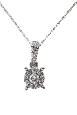 No Label - 14K White Gold Chain w/ Halo Diamond Pendant Necklace