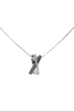 No Label - 14K White Gold w/ White & Brown Diamond Pendant Necklace