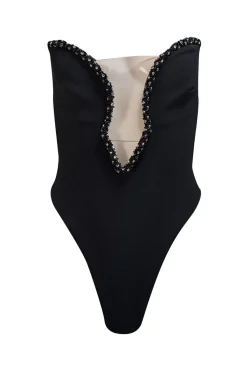 Nookie - Black Embellished Plunge Neck Strapless Bodysuit Sz S
