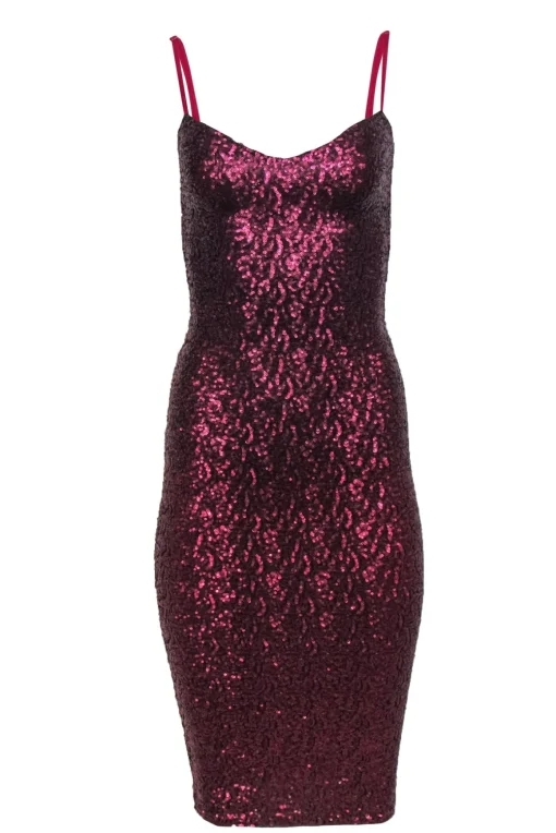 Nookie - Raspberry Pink Sequined Bodycon Midi Dress Sz S