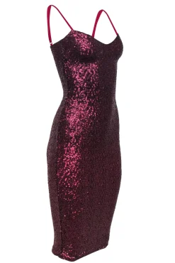 Nookie - Raspberry Pink Sequined Bodycon Midi Dress Sz S