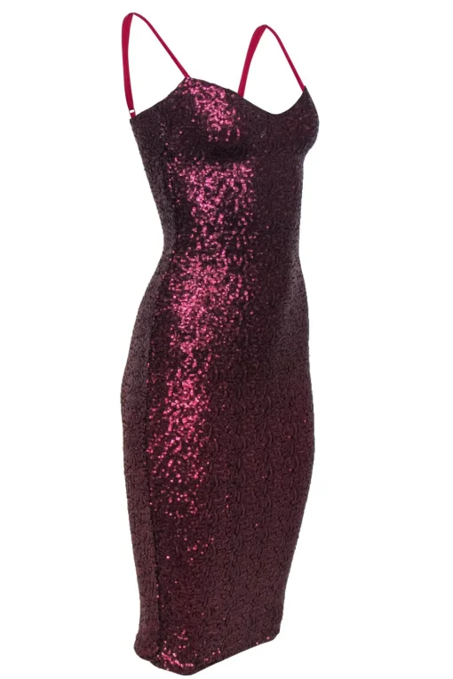 Nookie - Raspberry Pink Sequined Bodycon Midi Dress Sz S