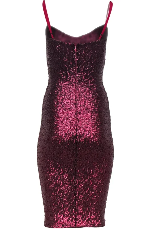 Nookie - Raspberry Pink Sequined Bodycon Midi Dress Sz S