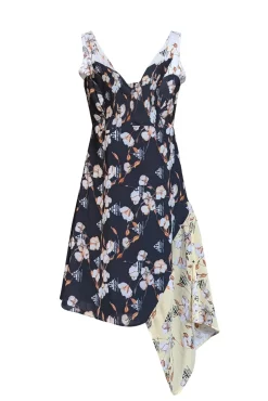 Off-White - Black, White, & Yellow Floral Sleeveless Asymmetrical Hem Dress Sz L