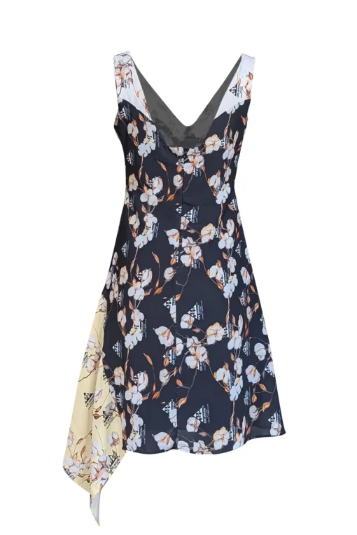 Off-White - Black, White, & Yellow Floral Sleeveless Asymmetrical Hem Dress Sz L