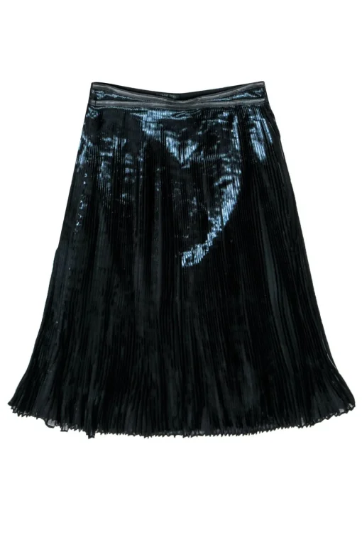 Ohne Titel - Black Faux Patent Leather Accordion Pleated Midi Skirt Sz 6