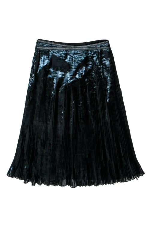 Ohne Titel - Black Faux Patent Leather Accordion Pleated Midi Skirt Sz 6