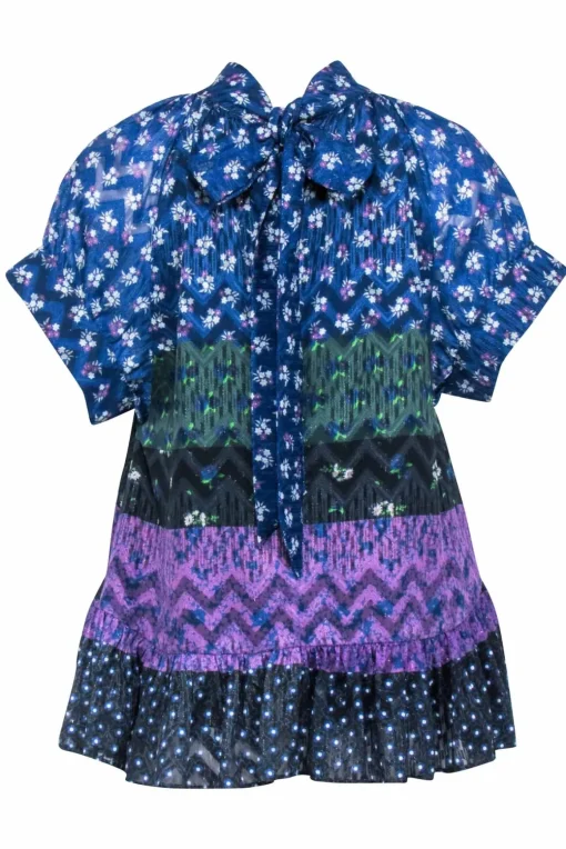 Opening Ceremony - Blue & Multi Color Floral Short Sleeve Shirt Sz L