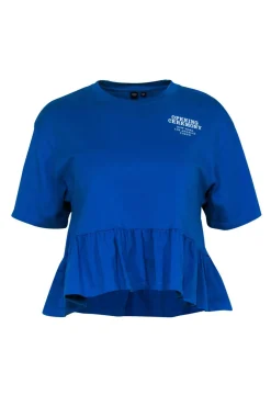 Opening Ceremony - Blue Short Sleeve Peplum Tee w/ Front & Back Logo Graphics Sz S