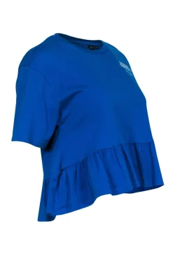 Opening Ceremony - Blue Short Sleeve Peplum Tee w/ Front & Back Logo Graphics Sz S