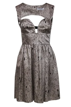 Opening Ceremony - Grey & Black Printed Open Back Silk Fit & Flare Dress Sz S