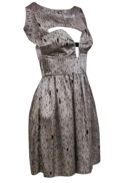 Opening Ceremony - Grey & Black Printed Open Back Silk Fit & Flare Dress Sz S