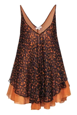 Opening Ceremony - Navy & Orange Leopard Print Layered Silk Shift Dress Sz S