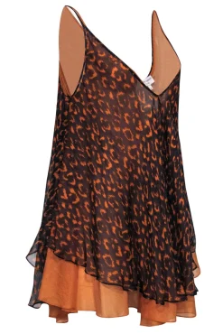 Opening Ceremony - Navy & Orange Leopard Print Layered Silk Shift Dress Sz S