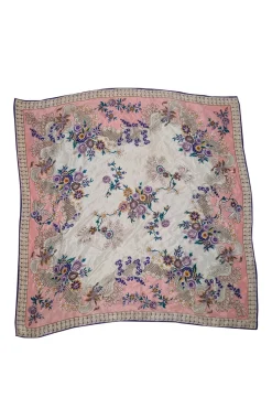 Oscar de la Renta - Pink & Multi Color Floral Print Silk Scarf