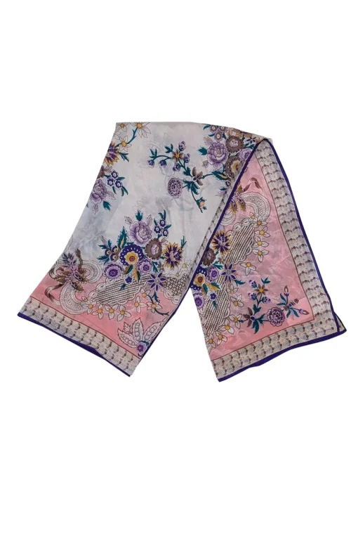 Oscar de la Renta - Pink & Multi Color Floral Print Silk Scarf