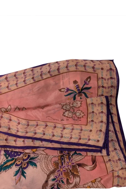 Oscar de la Renta - Pink & Multi Color Floral Print Silk Scarf