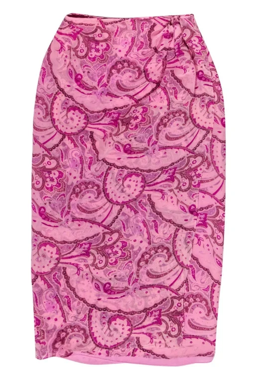 Oscar de la Renta - Pink Paisley Print Silk Midi Skirt Sz 4
