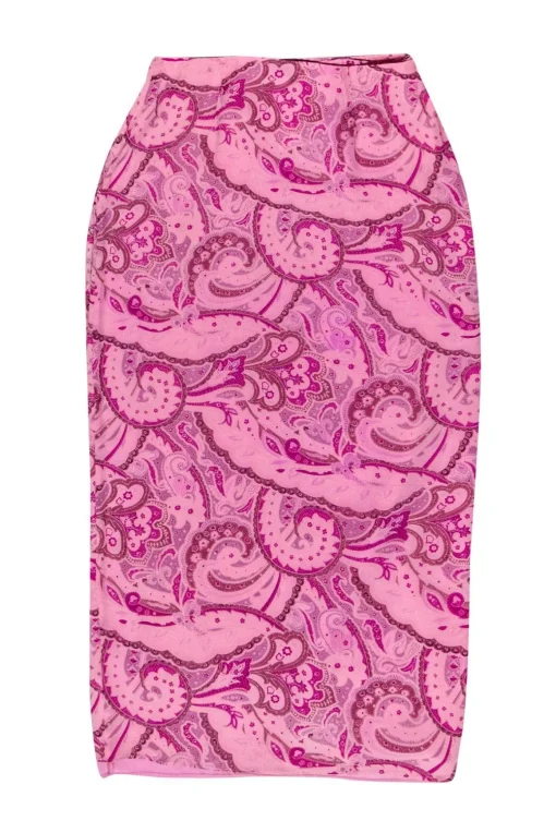 Oscar de la Renta - Pink Paisley Print Silk Midi Skirt Sz 4