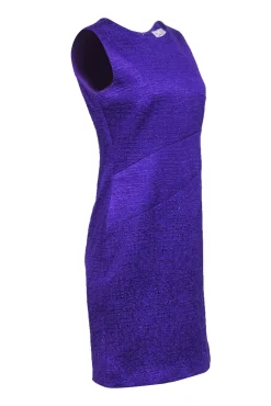 Oscar de la Renta - Purple Textured Sleeveless Sheath Dress Sz 12