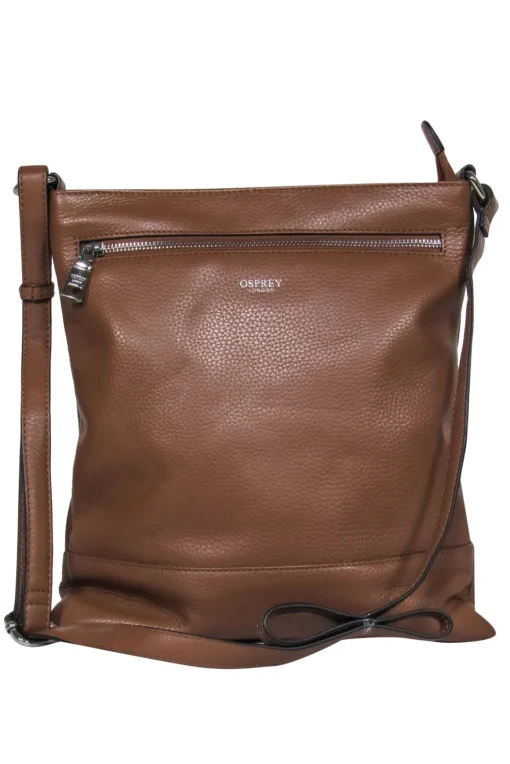 Osprey London - Brown Pebbled Leather Rectangle Crossbody