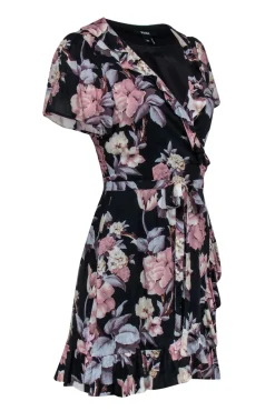 Paige - Black & Pink Floral Print Wrap Dress Sz XS