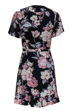Paige - Black & Pink Floral Print Wrap Dress Sz XS