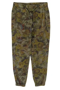 Pam & Gela - Olive Green Floral Print Tie Waist Joggers Sz S