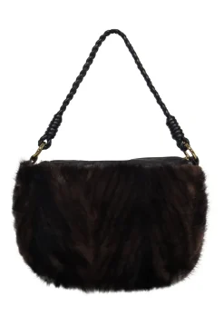Paolo Masi - Brown Leather Shoulder Bag w/ Mink Fur