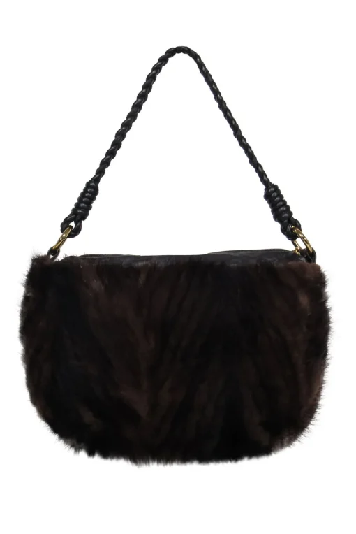 Paolo Masi - Brown Leather Shoulder Bag w/ Mink Fur